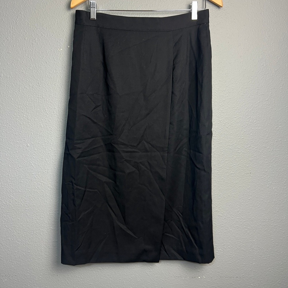 Talbots Petites Size 14 Black 100% Wool Lined Midi Skirt Made in Korea Career
